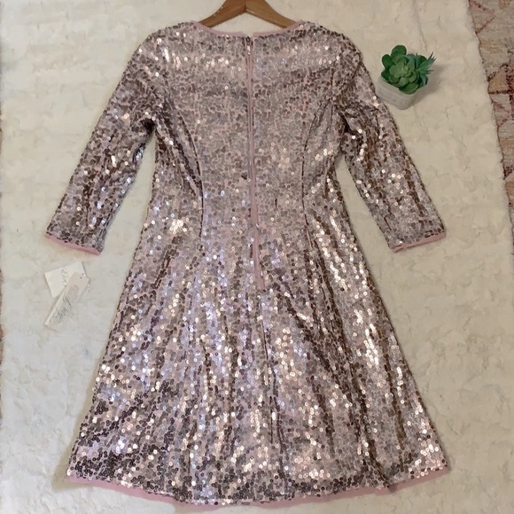 Nwt Eliza J pink rose gold mesh sequin fit & flare formal party dress - Picture 5 of 9